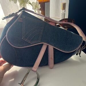 Dior Blue and Pink Saddle Bag